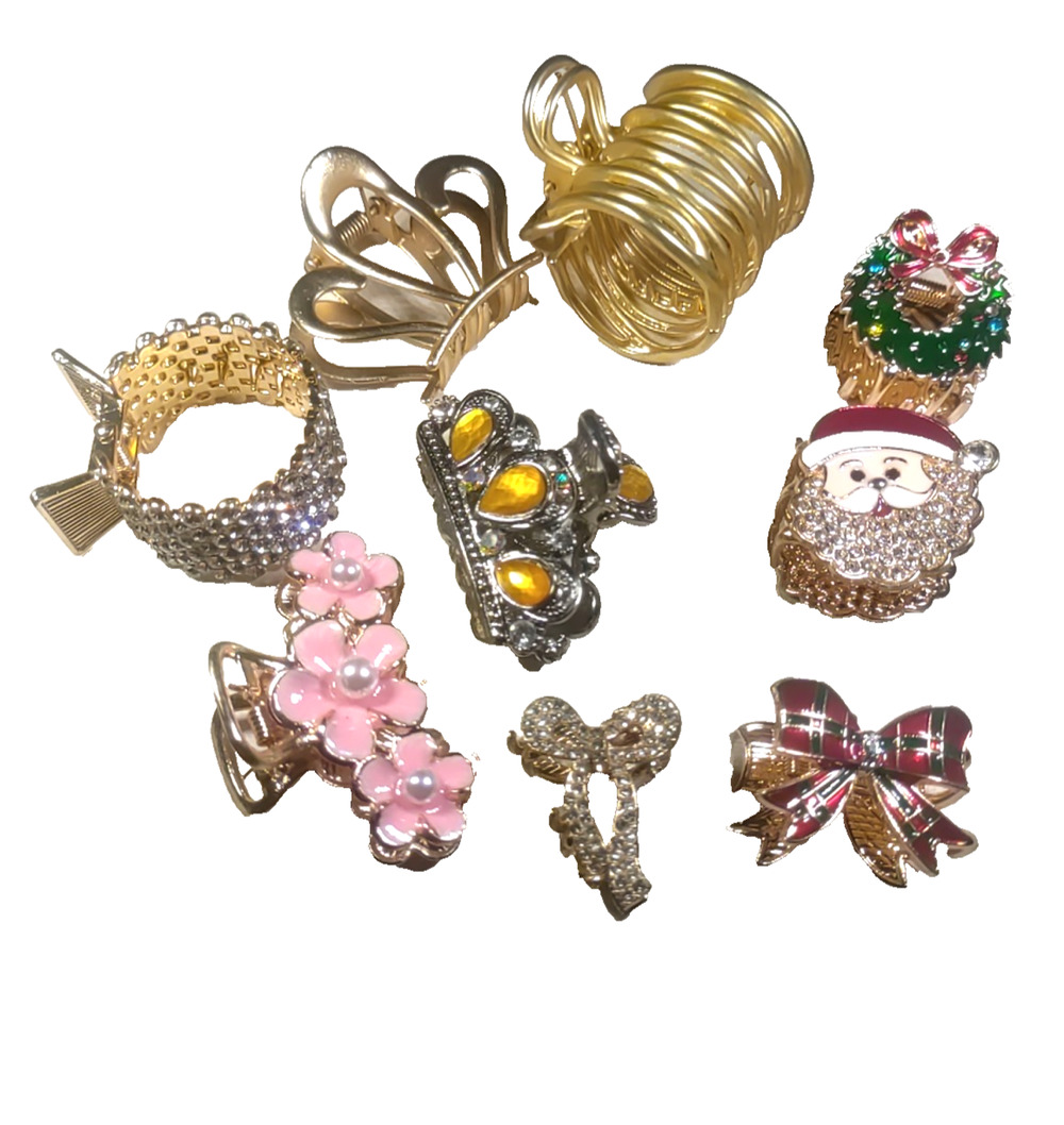 Lot Of 9 Hair Barrette Claw Clips Christmas Flowers